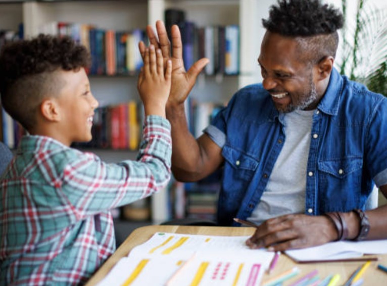 Parents helping children with math